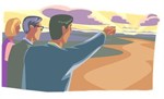 A cartoon of a group of people pointing at a desert.