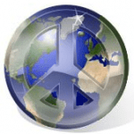A peace sign in the shape of a globe.